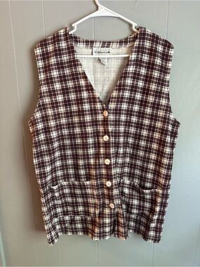 Christina Burgundy Brown & Cream Plaid Button-Front Vest
